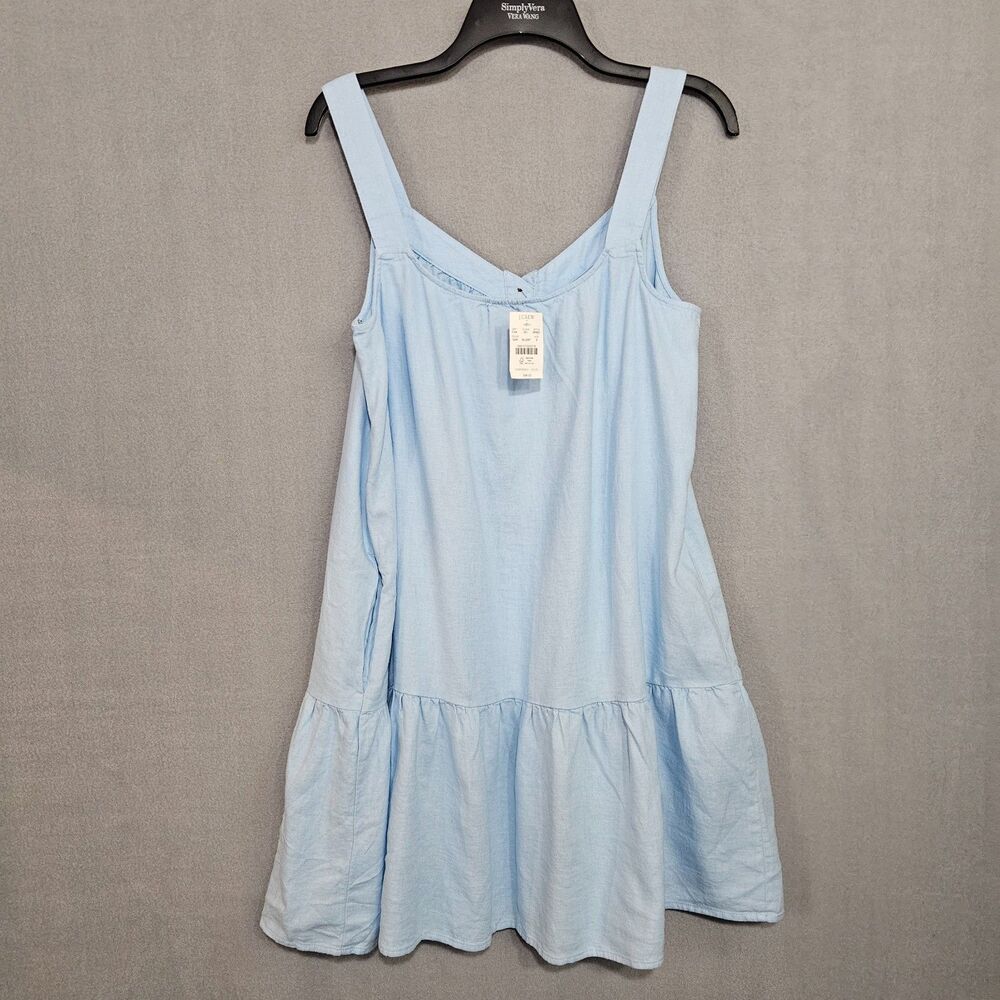 NWT J.Crew Linen Summer Dress Loose Fit Tiered Babydoll Mid Thigh Powder Blue - Picture 4 of 12